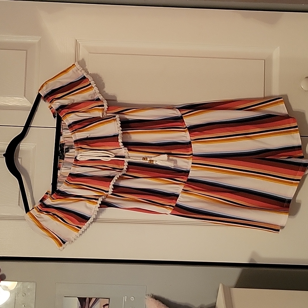 Womens striped romper, if the shoulder style. Super soft